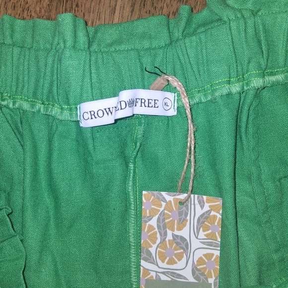 Crowned Free Linen Blend Kelly Green Elastic Waist NWT Paper Bag Waist XL - Picture 4 of 7